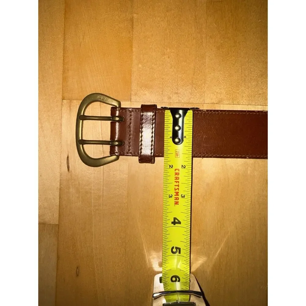 VTG Ralph Lauren Double Buckle Brass Brown Leather Western Belt L